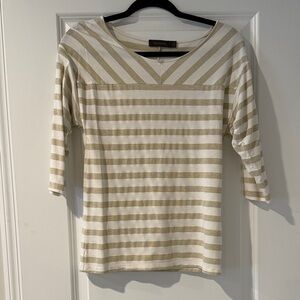 The Limited Cream and Gold Striped V-Neck Long Sleeve Top